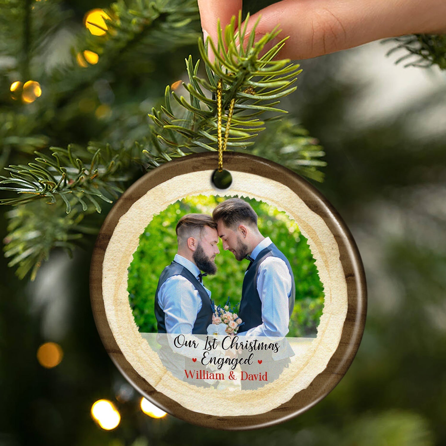 Custom Photo Our First Christmas As Mr & Mrs - Christmas Gift For Wedding Married Couples - Personalized Custom Circle Ceramic Ornament ORNA1210