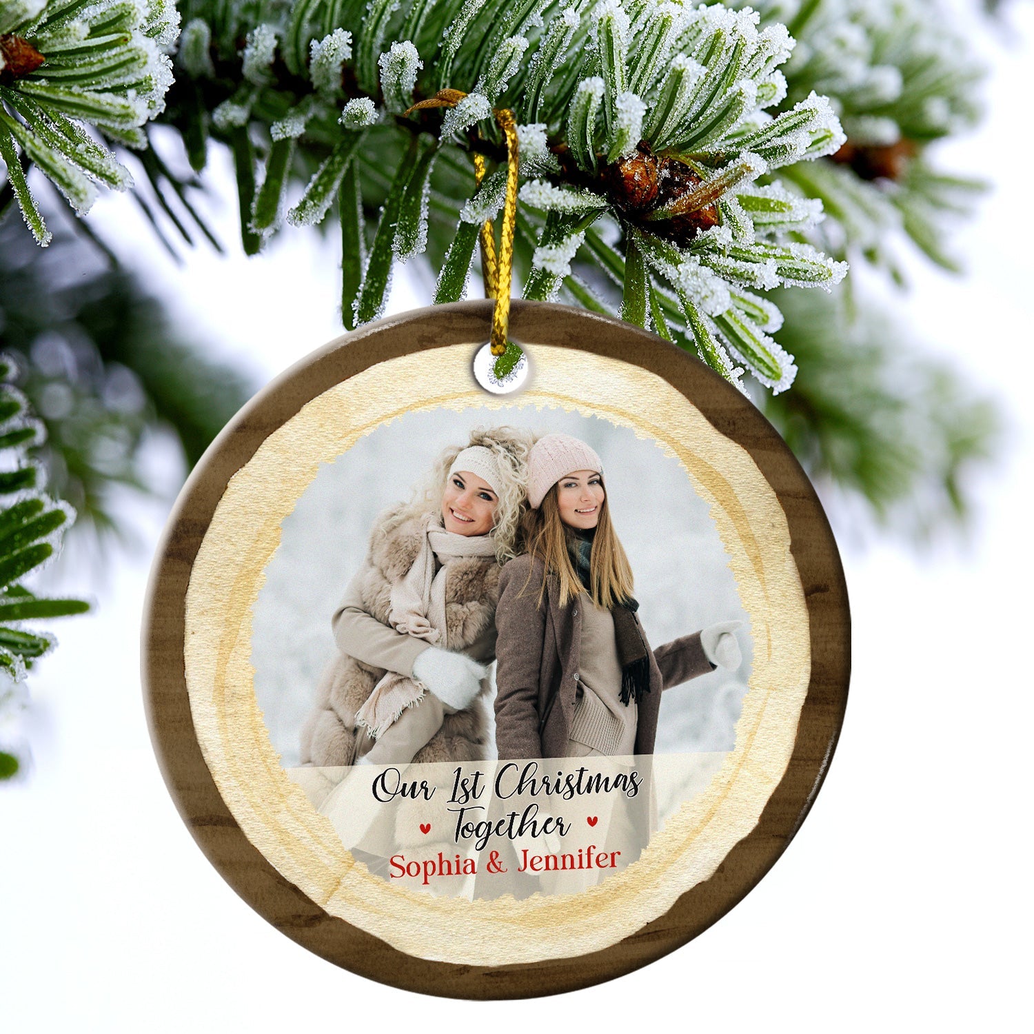 Custom Photo Our First Christmas As Mr & Mrs - Christmas Gift For Wedding Married Couples - Personalized Custom Circle Ceramic Ornament ORNA1210
