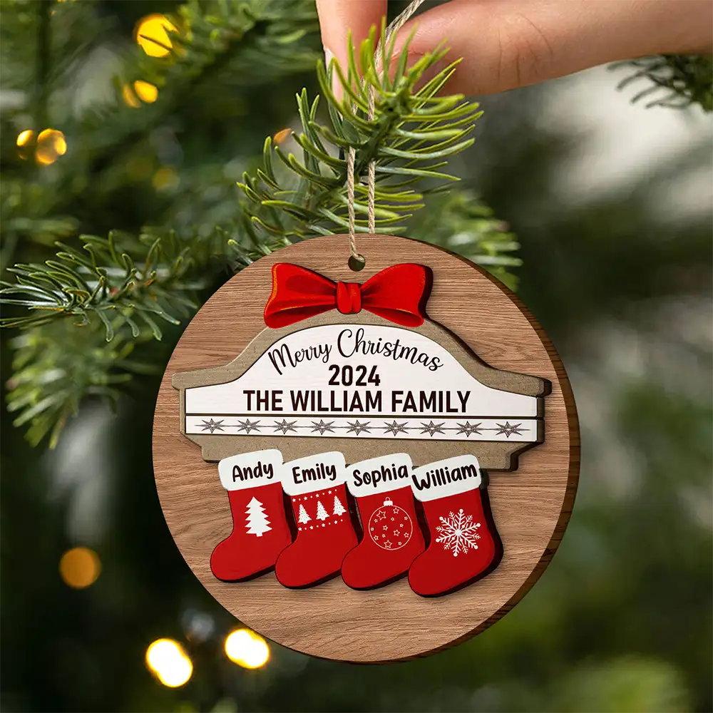 Merry Christmas Stocking Family - Christmas Gift For Family - Personalized 2-Layered Wooden Ornament ORNA1210