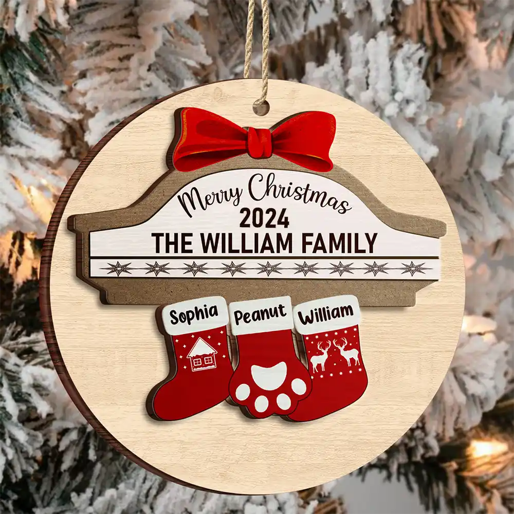 Merry Christmas Stocking Family - Christmas Gift For Family - Personalized 2-Layered Wooden Ornament ORNA1210