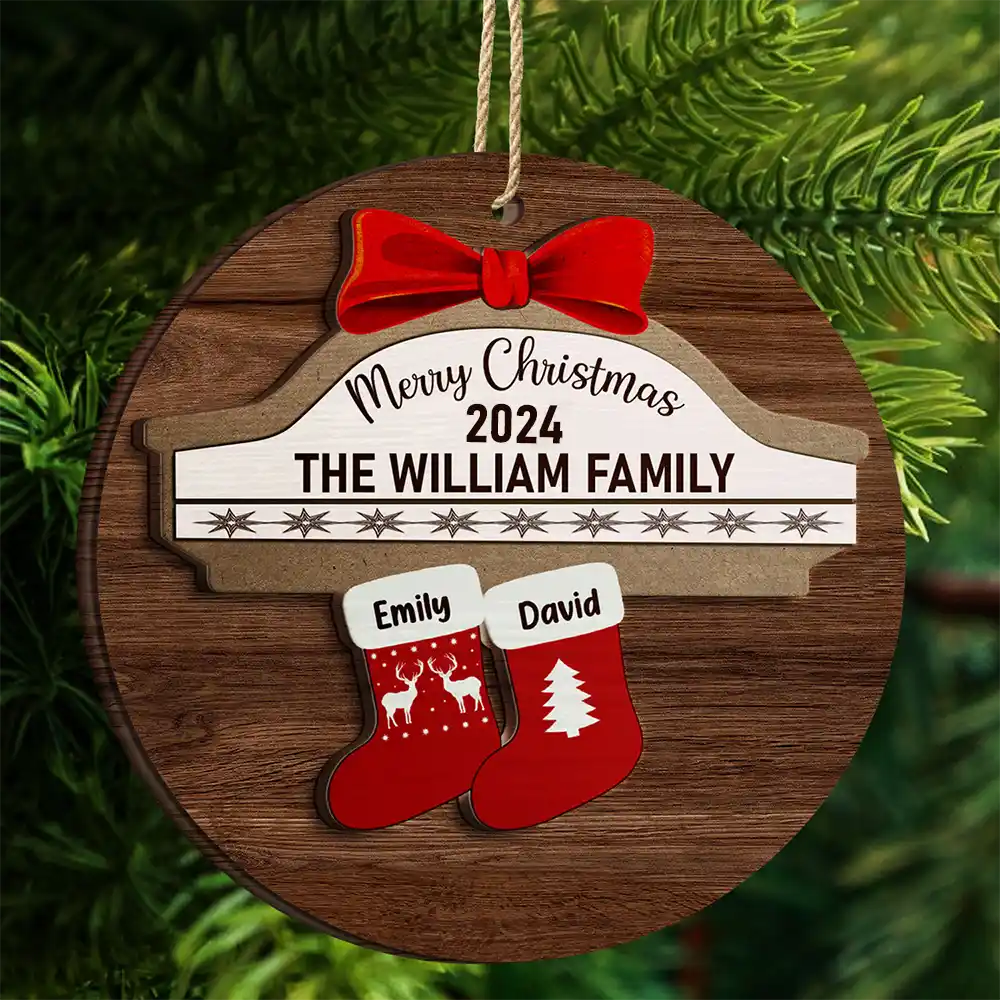 Merry Christmas Stocking Family - Christmas Gift For Family - Personalized 2-Layered Wooden Ornament ORNA1210