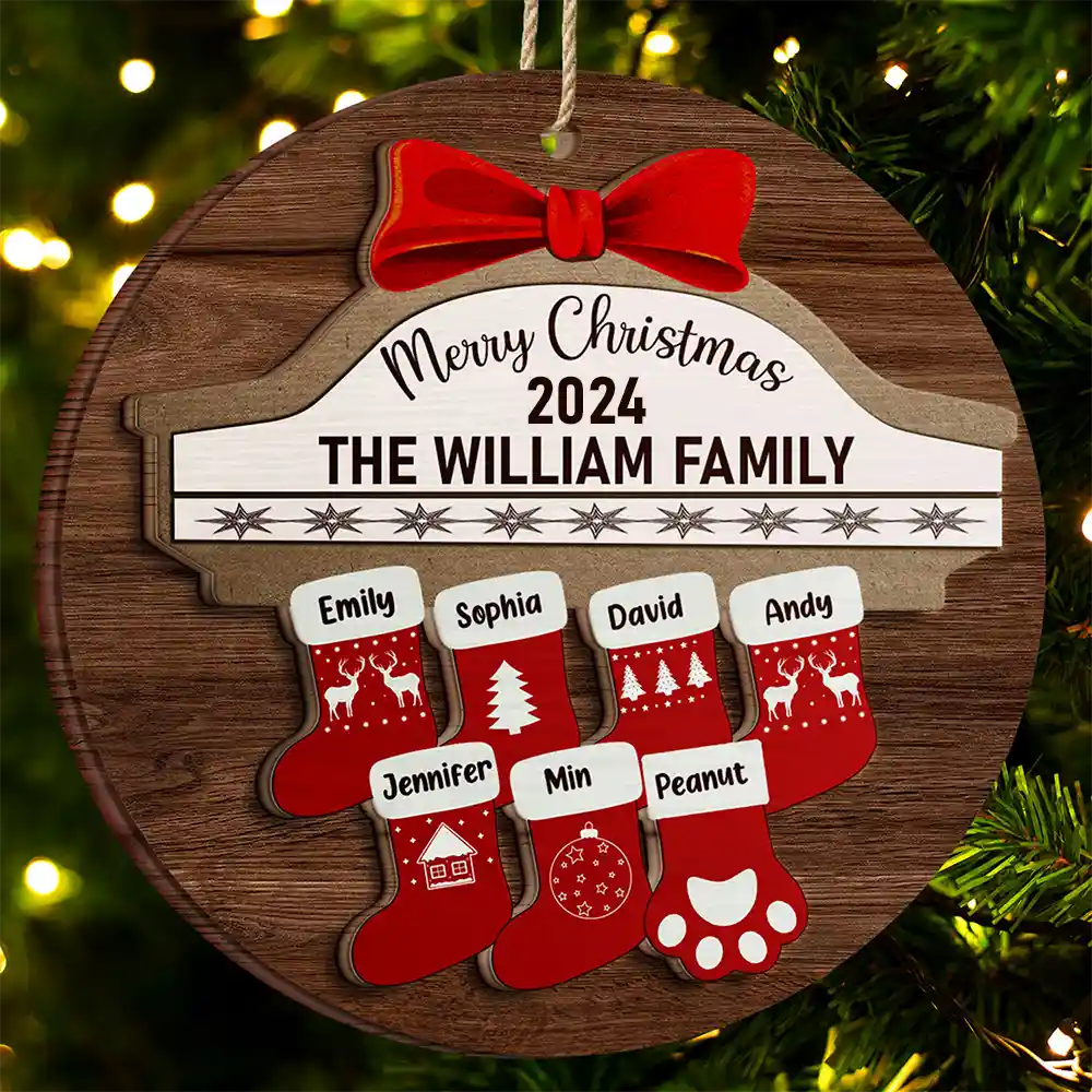 Merry Christmas Stocking Family - Christmas Gift For Family - Personalized 2-Layered Wooden Ornament ORNA1210