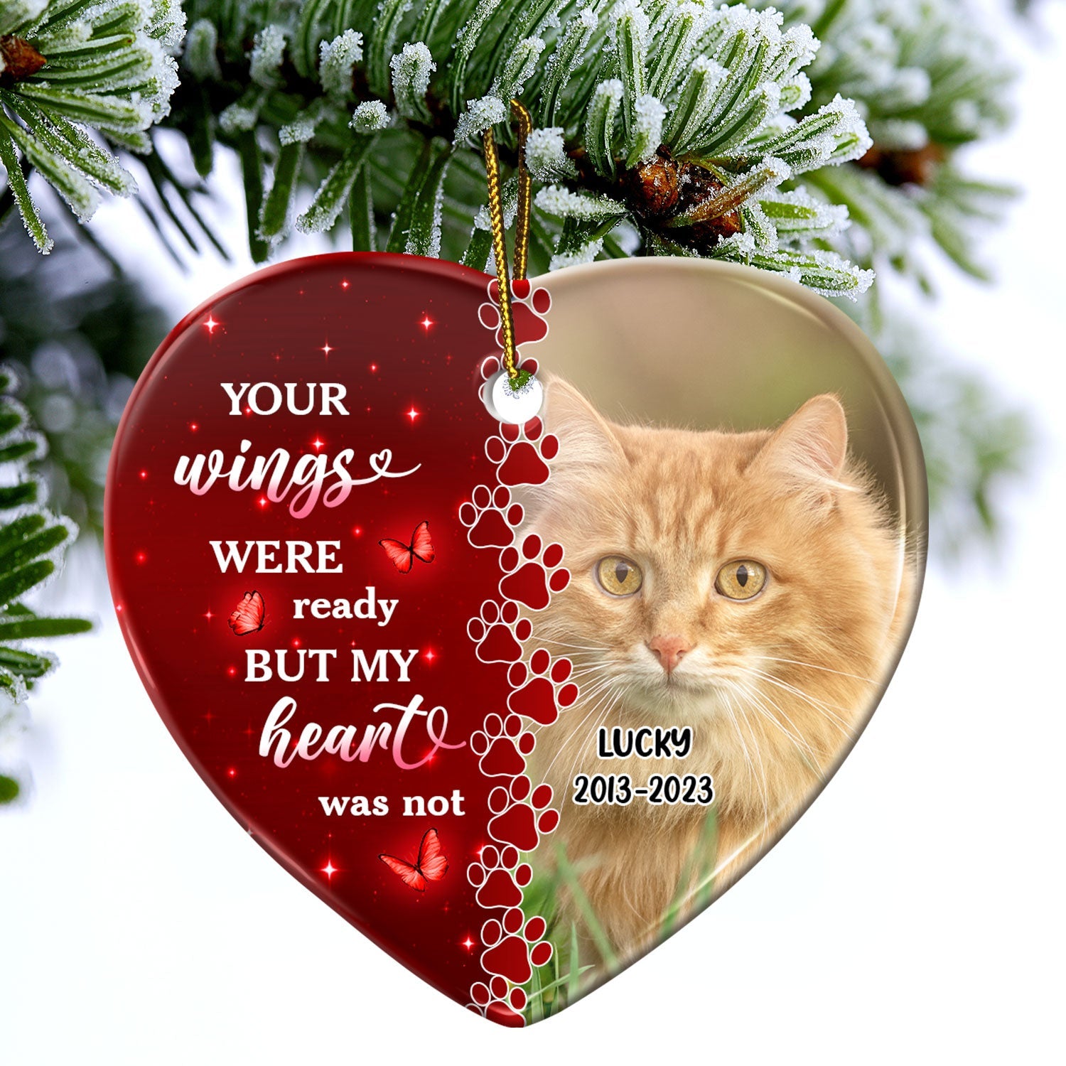 Custom Photo Dog Cat Forever In My Heart - Christmas Keepsake, Memorial Gift For Pet Lovers - Personalized Heart Ceramic Ornament ORNA1210