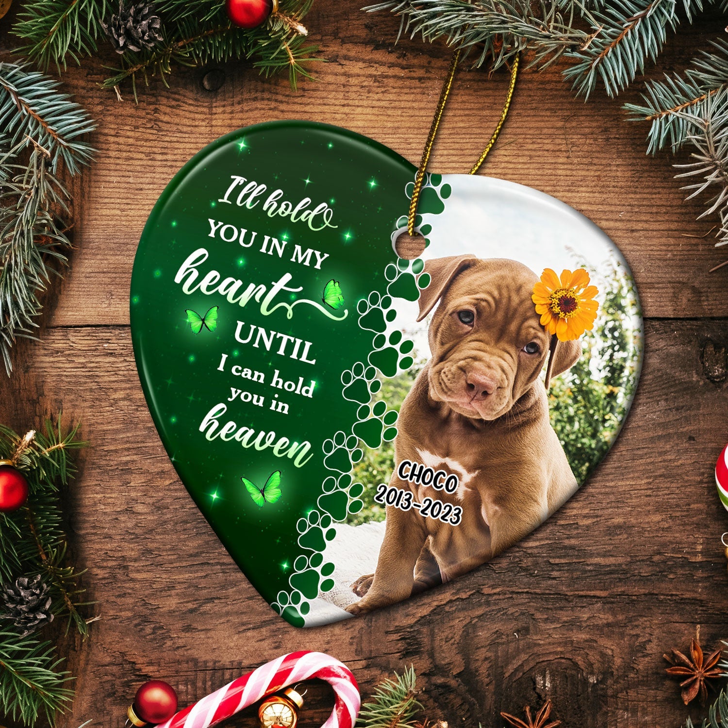 Custom Photo Dog Cat Forever In My Heart - Christmas Keepsake, Memorial Gift For Pet Lovers - Personalized Heart Ceramic Ornament ORNA1210