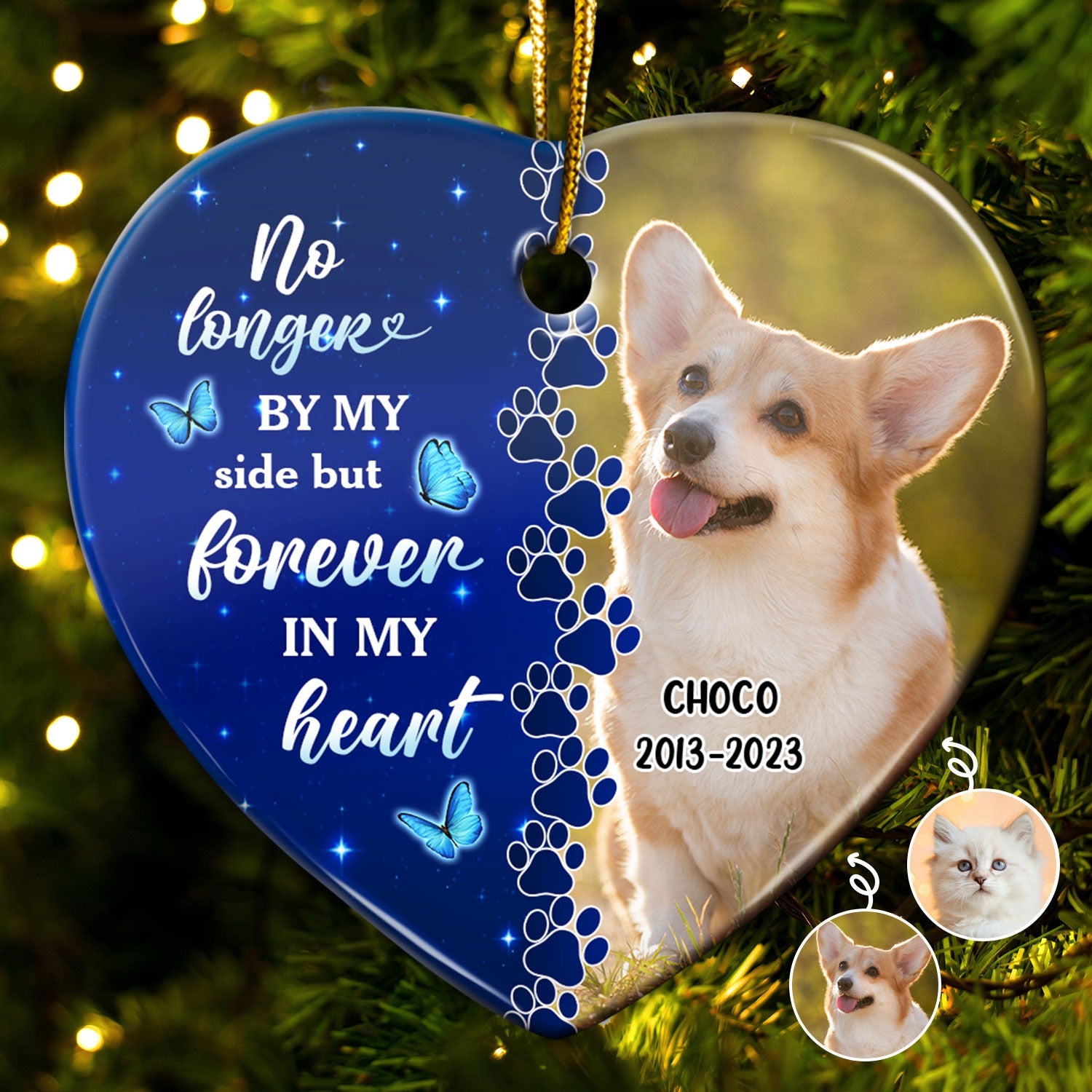 Custom Photo Dog Cat Forever In My Heart - Christmas Keepsake, Memorial Gift For Pet Lovers - Personalized Heart Ceramic Ornament ORNA1210