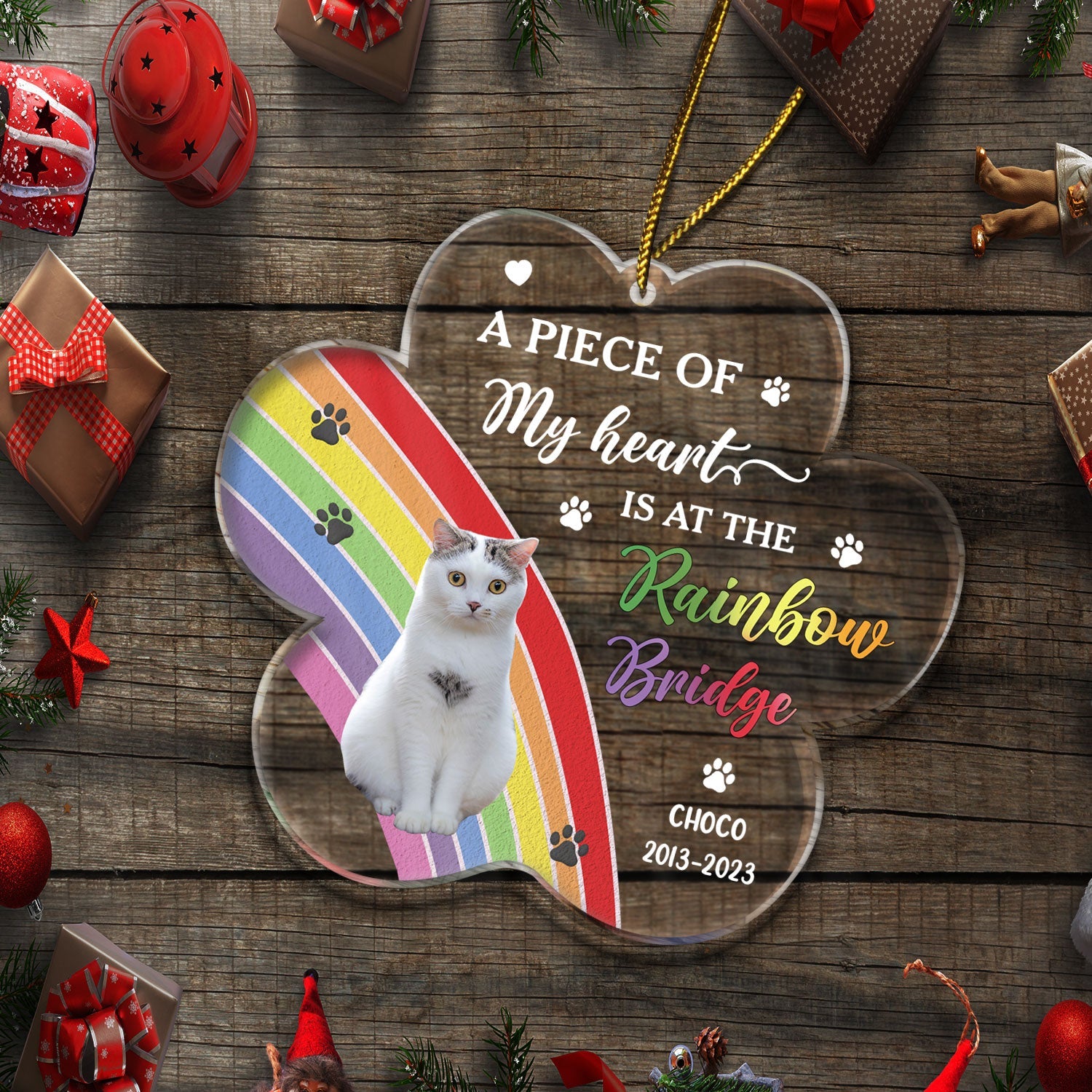 Custom Photo Dog Cat At The Rainbow Bridge - Christmas Keepsake, Memorial Gift For Pet Lovers - Personalized Custom Shaped Acrylic Ornament ORNA1210