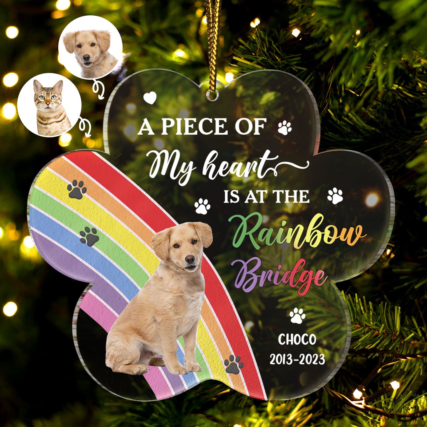 Custom Photo Dog Cat At The Rainbow Bridge - Christmas Keepsake, Memorial Gift For Pet Lovers - Personalized Custom Shaped Acrylic Ornament ORNA1210