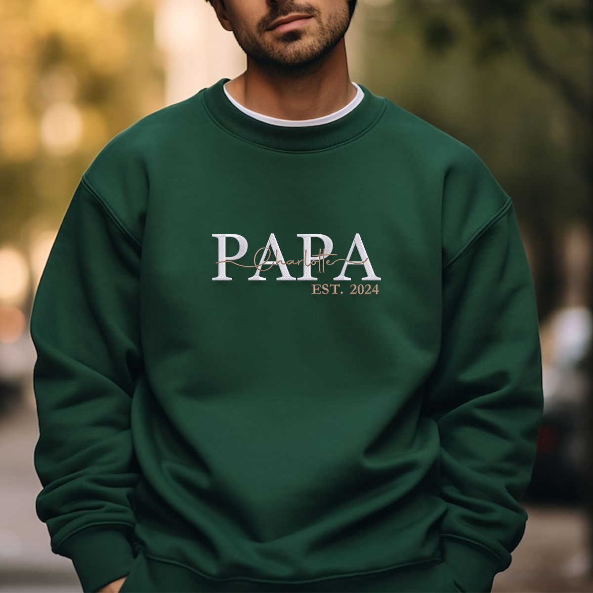 Best Dad with Name of Child Embroidery Sweatshirt, Custom Papa with Kid Name, Unique Gift for Dad em4