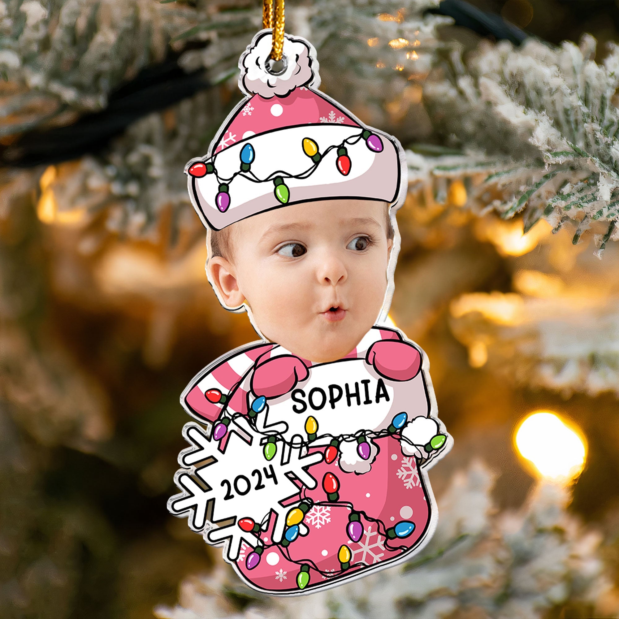 Peeking Baby First Christmas - Personalized Acrylic Photo Ornament ORN0810