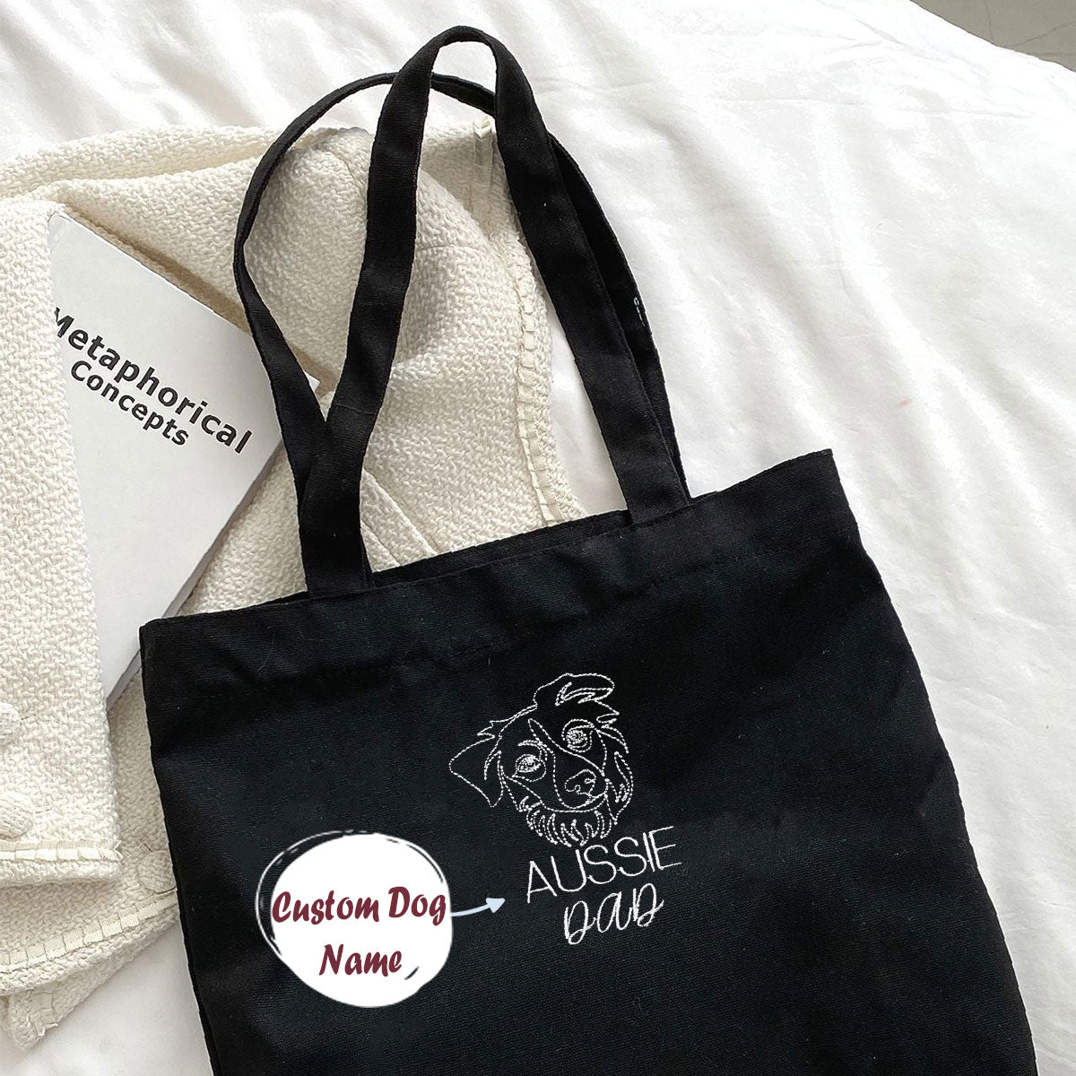 Personalized Australian Shepherd Dog Dad Embroidered Tote Bag, Custom Tote Bag with Dog Name, Best Gifts For Australian Shepherd Owners em2