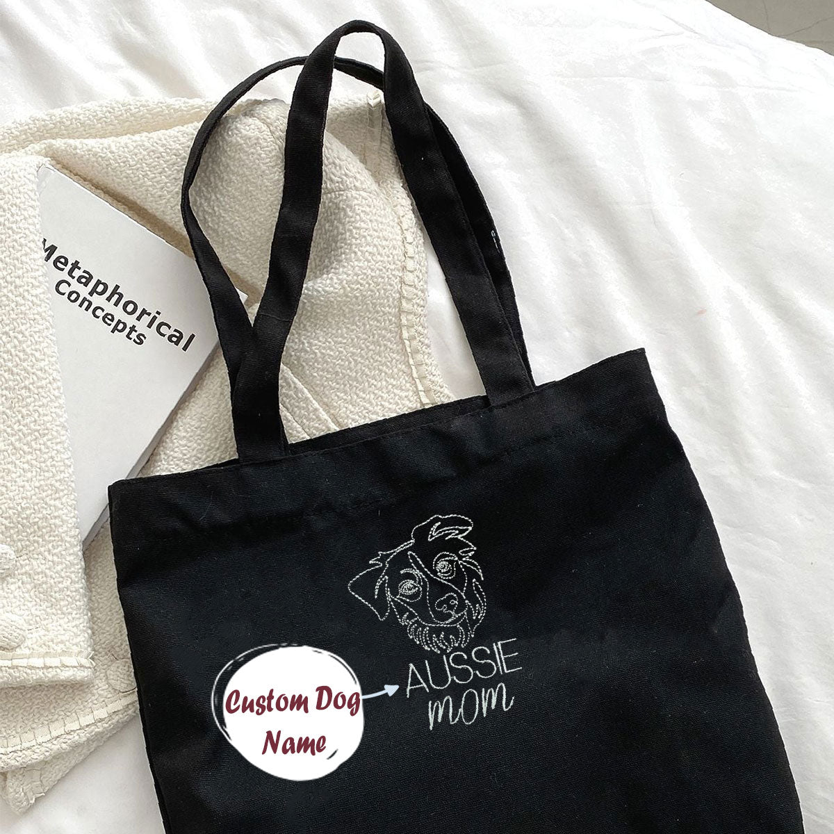 Personalized Australian Shepherd Dog Mom Embroidered Tote Bag, Custom Tote Bag with Dog Name, Best Gifts For Australian Shepherd Owners em2