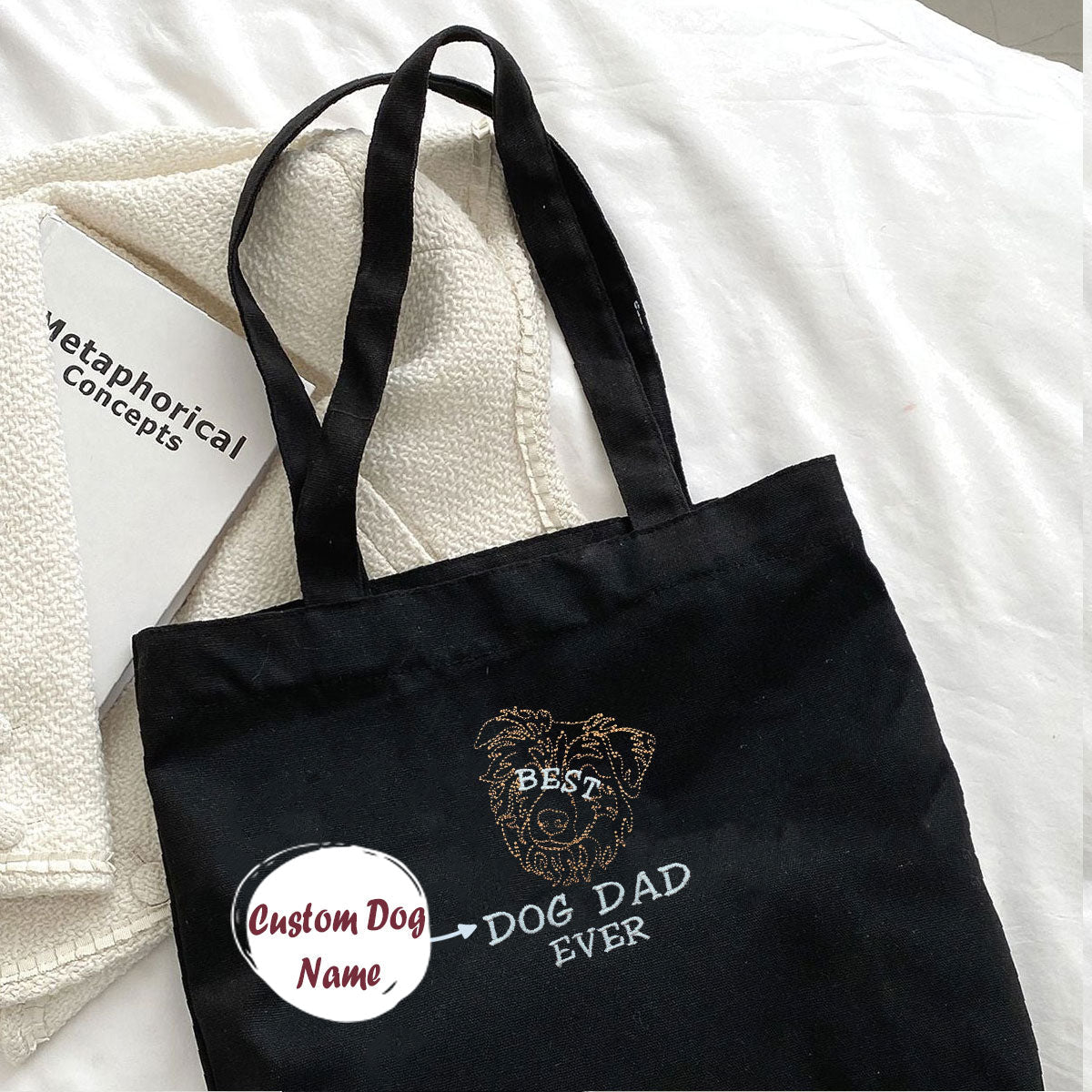 Personalized Best Australian Shepherd Dog Dad Ever Embroidered Tote Bag, Custom Tote Bag with Dog Name, Best Gifts For Australian Shepherd Owners em1