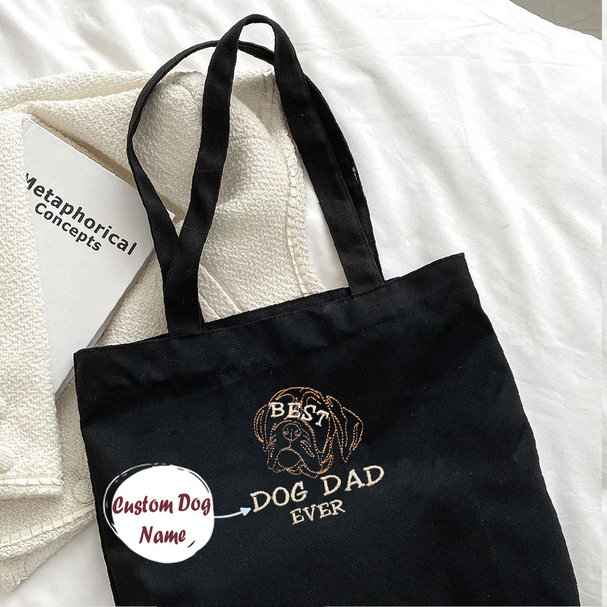 Personalized Best Boxer Dog Dad Ever Embroidered Tote Bag, Custom Tote Bag with Dog Name, Best Gifts For Boxer Lovers em3