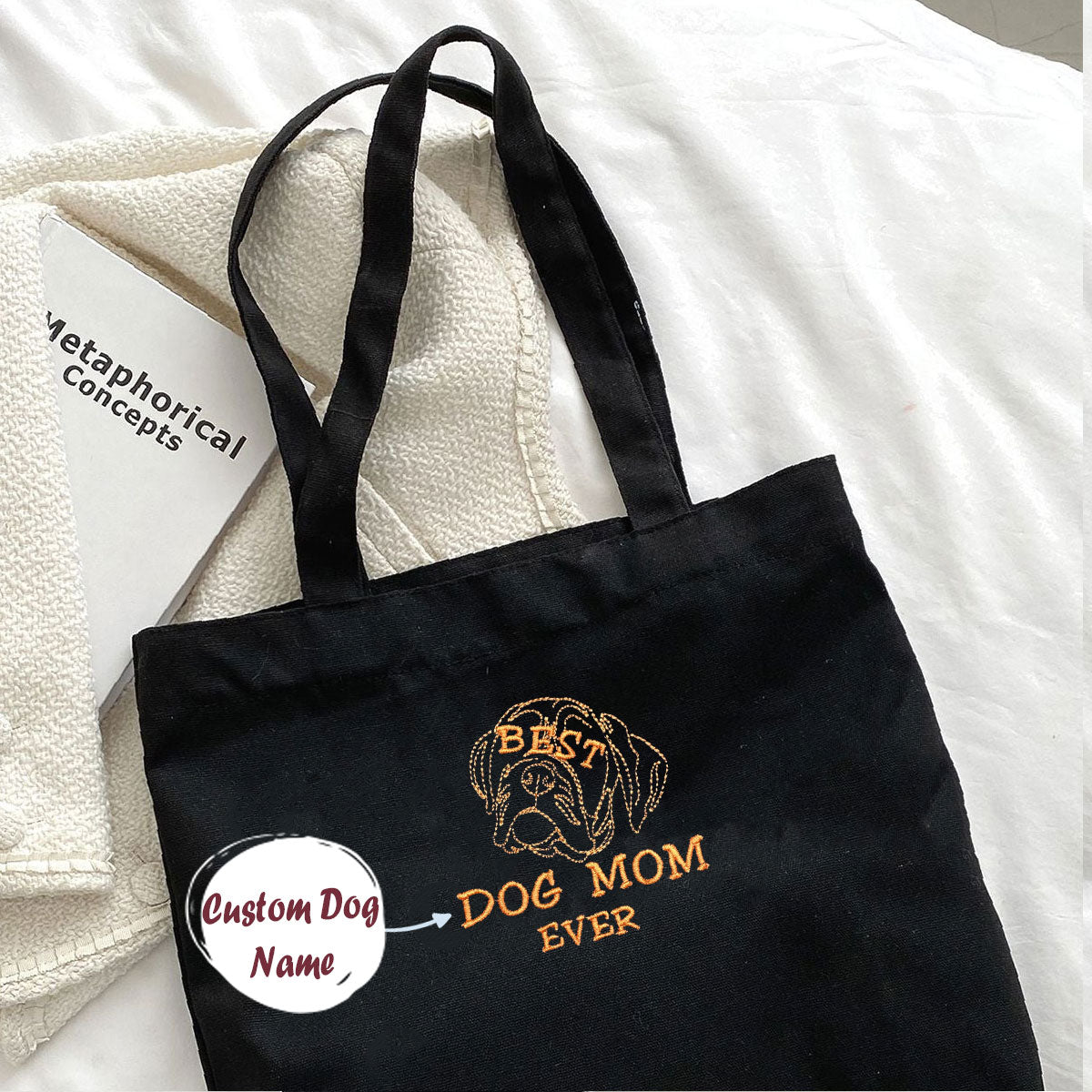 Personalized Best Boxer Dog Mom Ever Embroidered Tote Bag, Custom Tote Bag with Dog Name, Best Gifts For Boxer Lovers em3