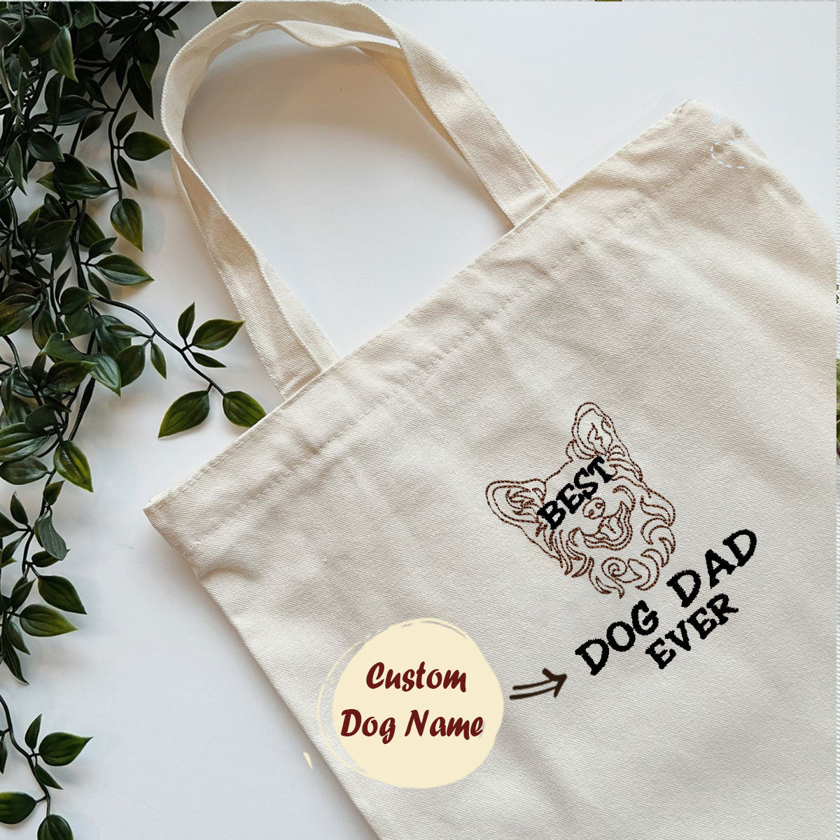 Personalized Best Corgi Dog Dad Ever Embroidered Tote Bag, Custom Tote Bag with Dog Name, Best Gifts For Corgi Lovers em2