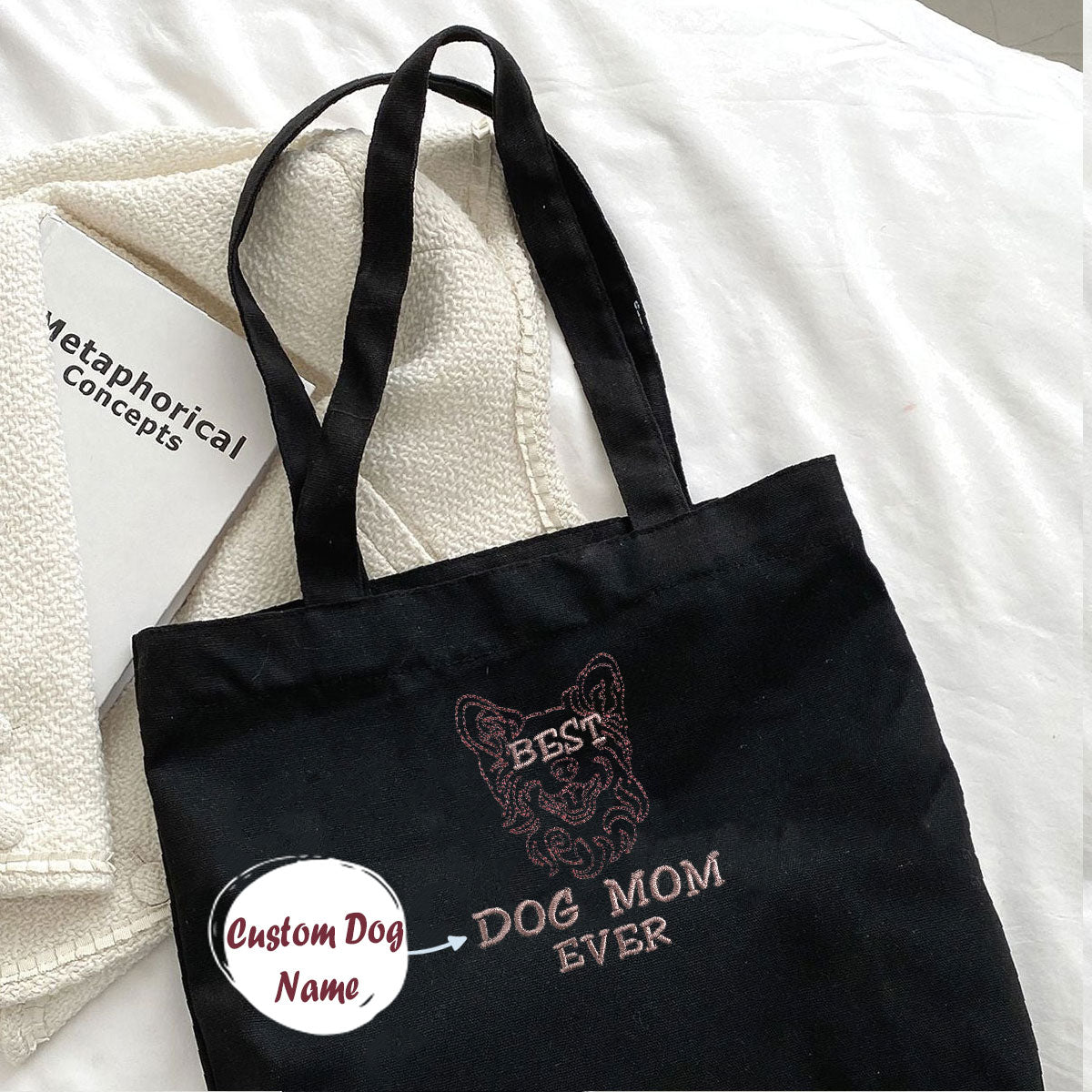 Personalized Best Corgi Dog Mom Ever Embroidered Tote Bag, Custom Tote Bag with Dog Name, Best Gifts For Corgi Lovers em2