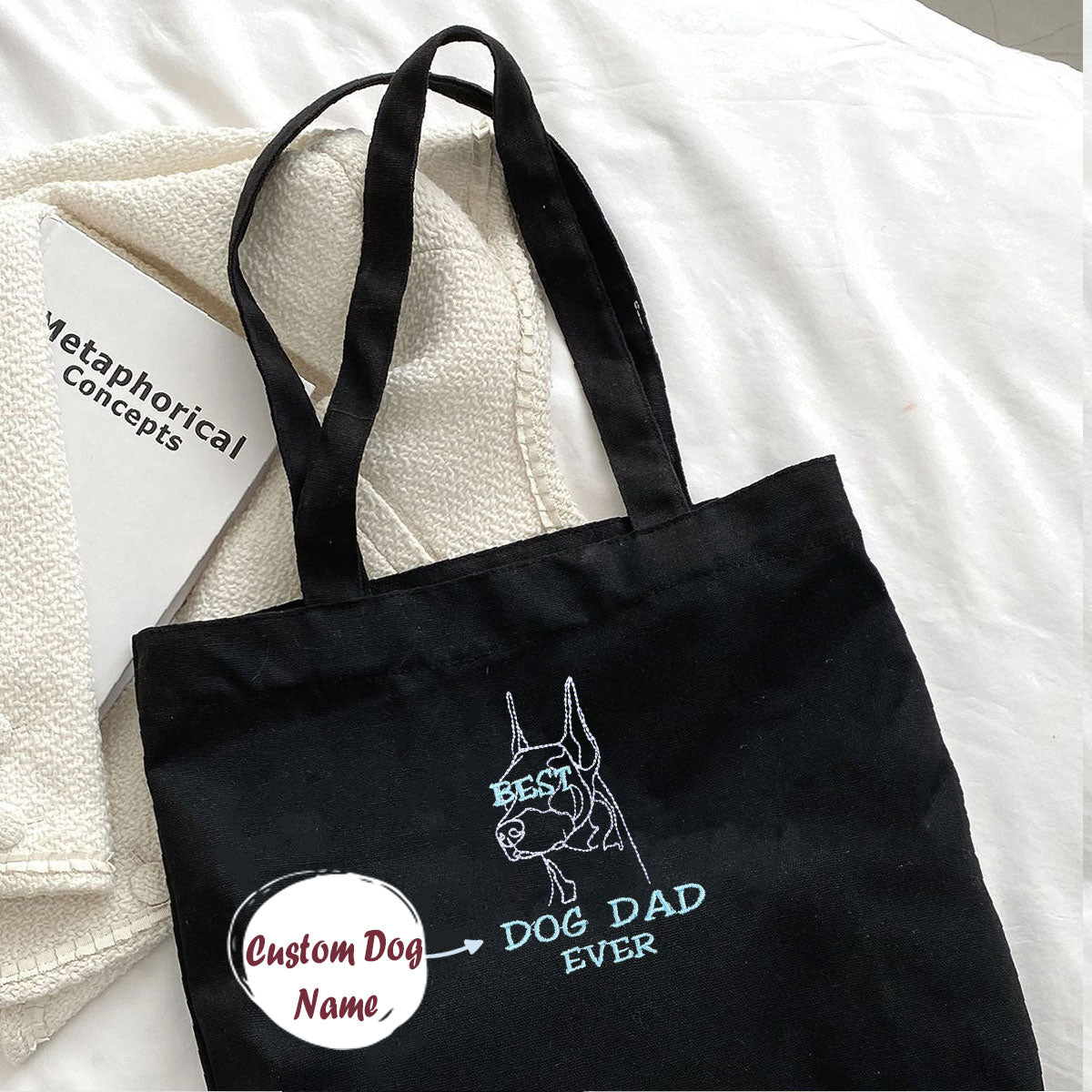 Personalized Best Doberman Dog Dad Ever Embroidered Tote Bag, Custom Tote Bag with Dog Name, Best Gifts For Doberman Lovers em1