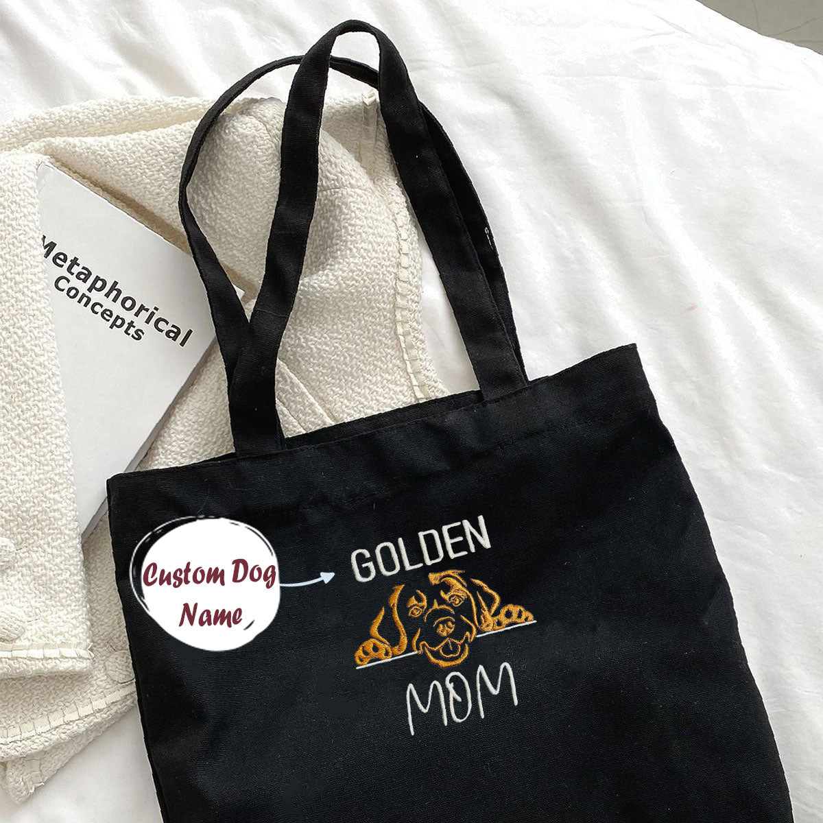 Personalized Golden Retriever Dog Mom Embroidered Tote Bag, Custom Tote Bag with Dog Name, Gifts for Golden Retriever Lovers em1