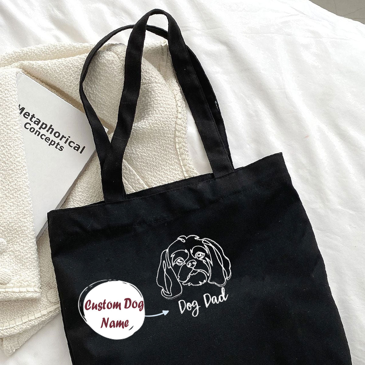 Personalized Shih Tzu Dog Dad Embroidered Tote Bag, Custom Tote Bag with Dog Name, Best Gifts For Shih Tzu Lovers em2