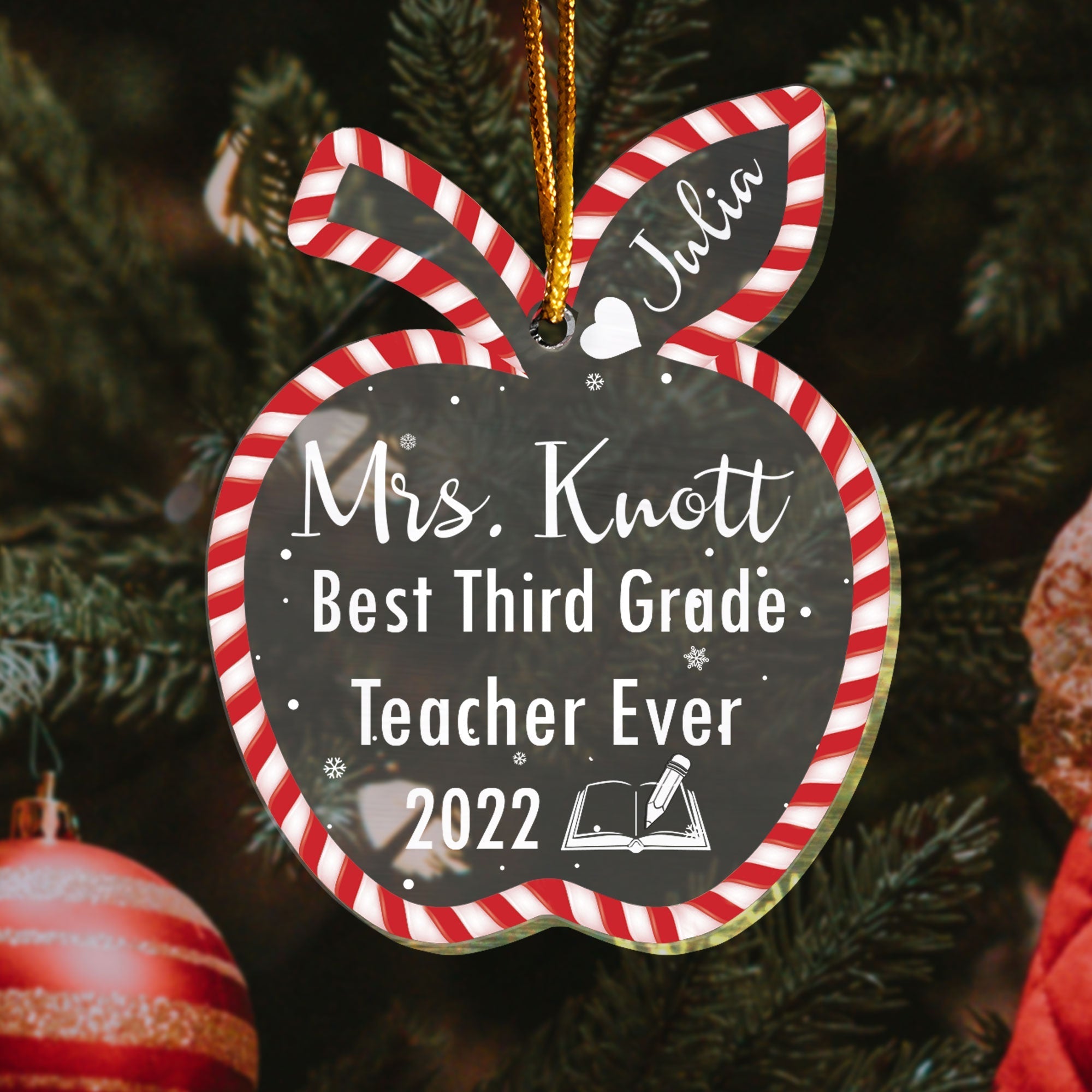 Personalized Teacher Ornament - Personalized Custom Apple-Shaped Acrylic Ornament - Christmas Gift For Teachers - From Kids, Students ORN0810