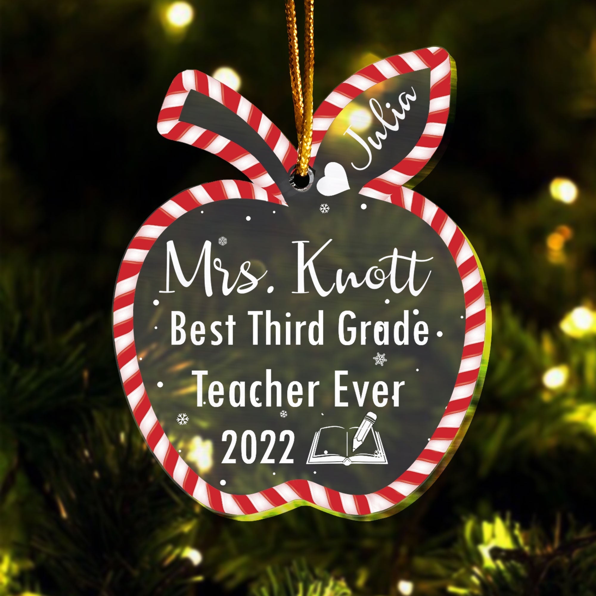 Personalized Teacher Ornament - Personalized Custom Apple-Shaped Acrylic Ornament - Christmas Gift For Teachers - From Kids, Students ORN0810