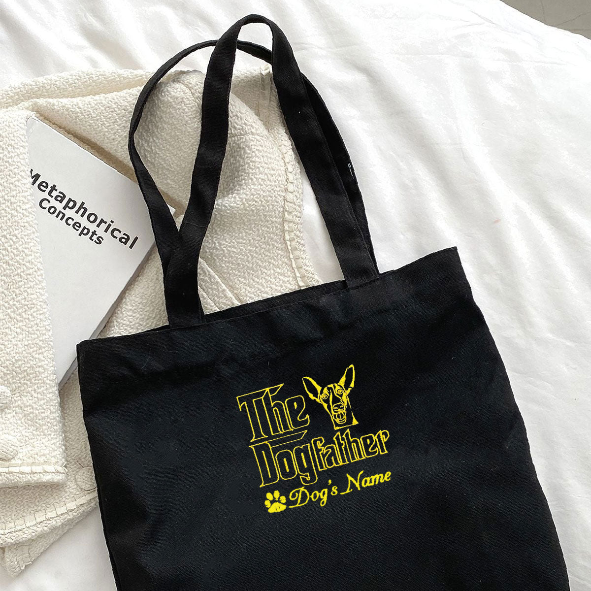 Personalized The DogFather Embroidered Tote Bag Italian Greyhound, Custom Tote Bag with Dog Name, Best Gifts For Greyhound Lovers em3