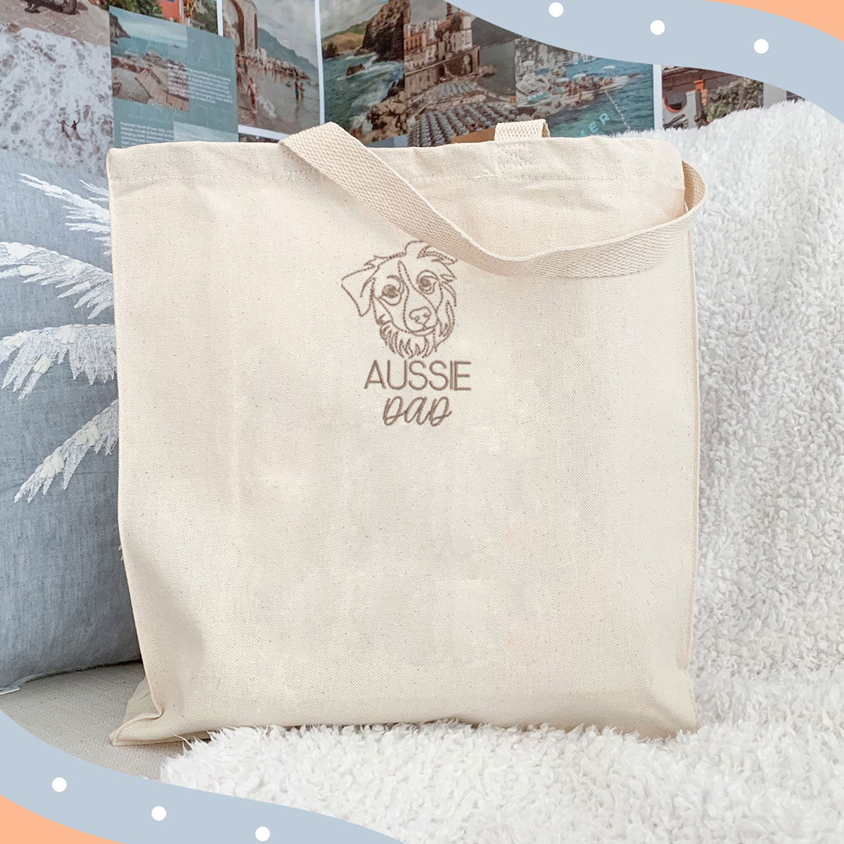 Personalized Australian Shepherd Dog Dad Embroidered Tote Bag, Custom Tote Bag with Dog Name, Best Gifts For Australian Shepherd Owners em2