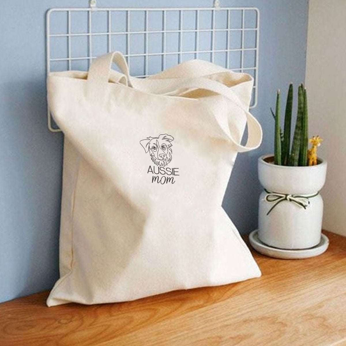 Personalized Australian Shepherd Dog Mom Embroidered Tote Bag, Custom Tote Bag with Dog Name, Best Gifts For Australian Shepherd Owners em2