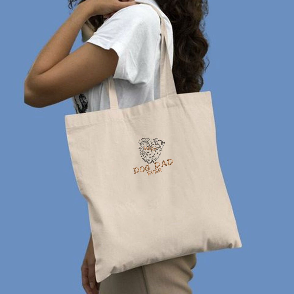 Personalized Best Australian Shepherd Dog Dad Ever Embroidered Tote Bag, Custom Tote Bag with Dog Name, Best Gifts For Australian Shepherd Owners em1