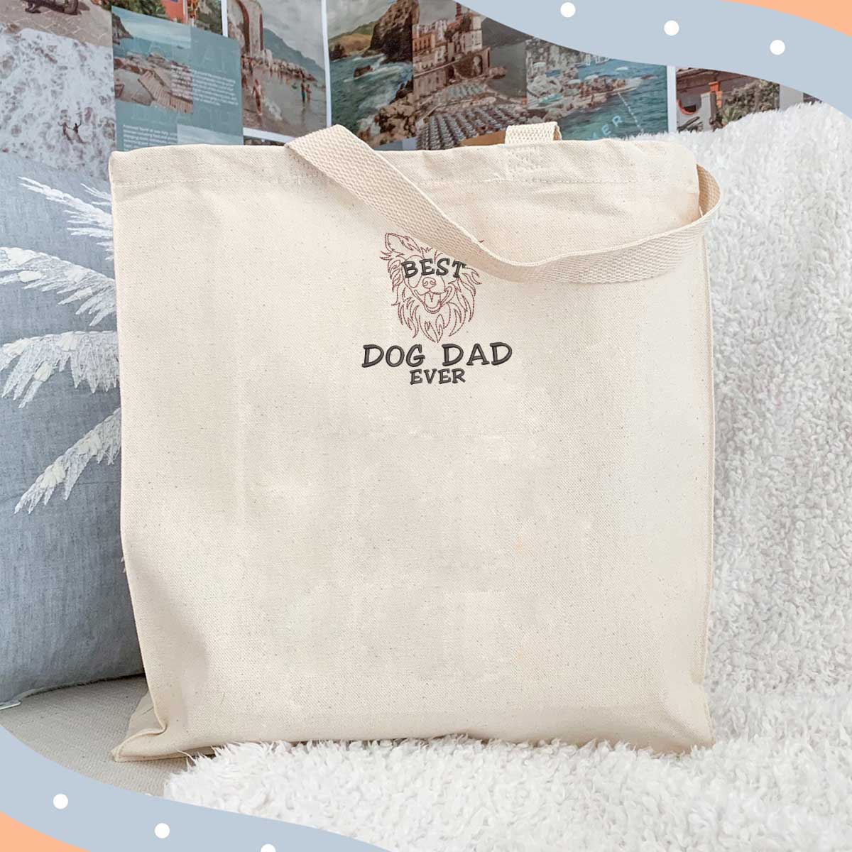 Personalized Best Border Collie Dog Dad Ever Embroidered Tote Bag, Custom Tote Bag with Dog Name, Best Gifts For Boxer Lovers em3