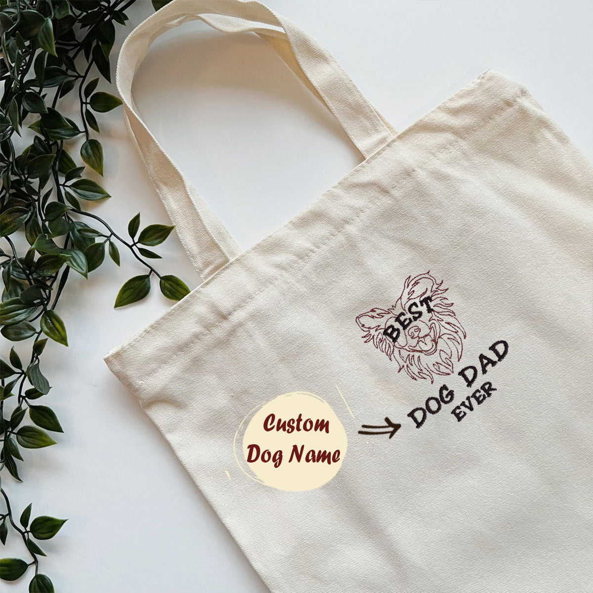 Personalized Best Border Collie Dog Dad Ever Embroidered Tote Bag, Custom Tote Bag with Dog Name, Best Gifts For Boxer Lovers em3