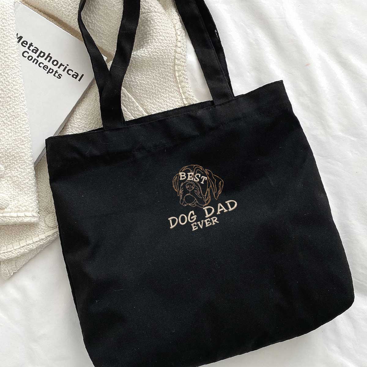 Personalized Best Boxer Dog Dad Ever Embroidered Tote Bag, Custom Tote Bag with Dog Name, Best Gifts For Boxer Lovers em3