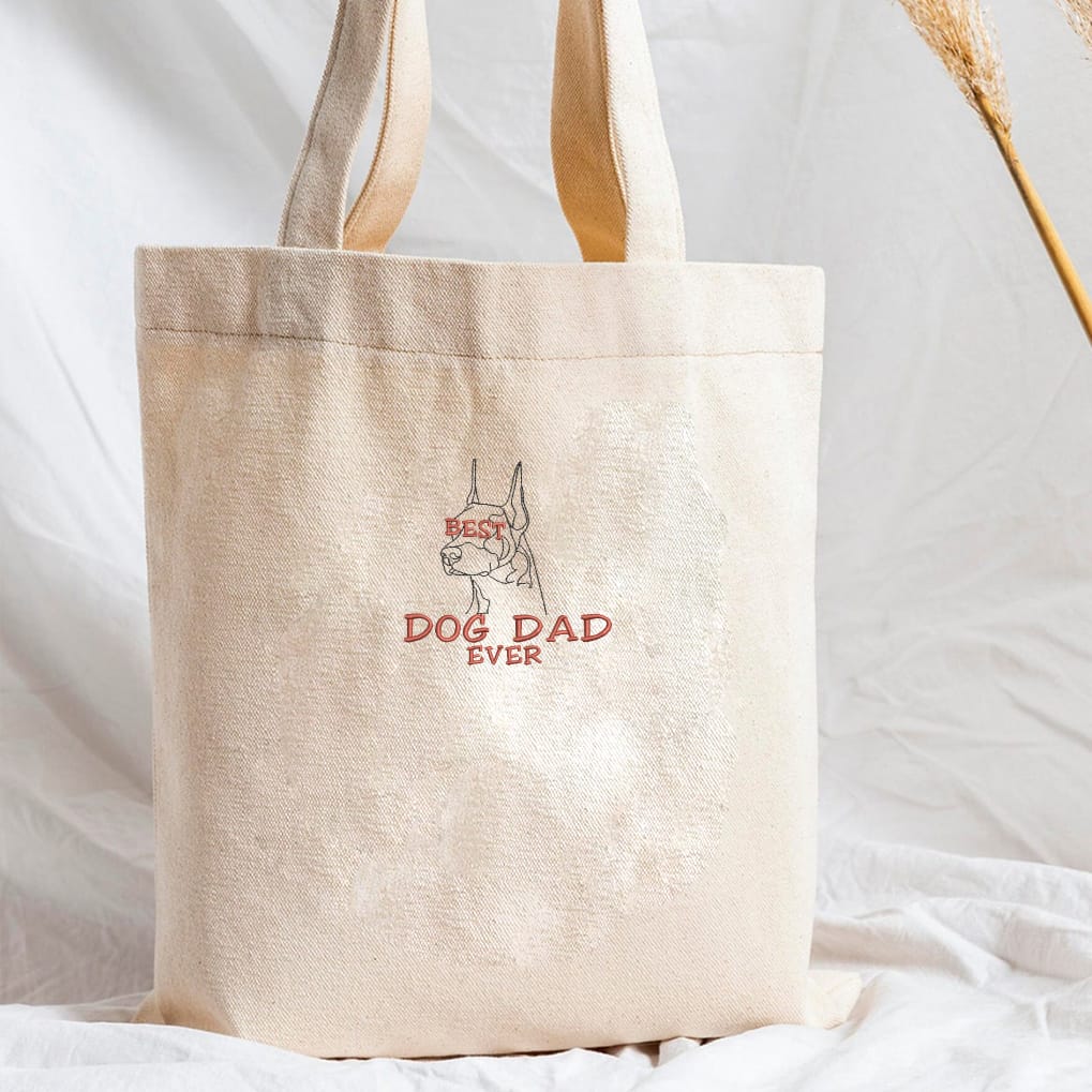 Personalized Best Doberman Dog Dad Ever Embroidered Tote Bag, Custom Tote Bag with Dog Name, Best Gifts For Doberman Lovers em1