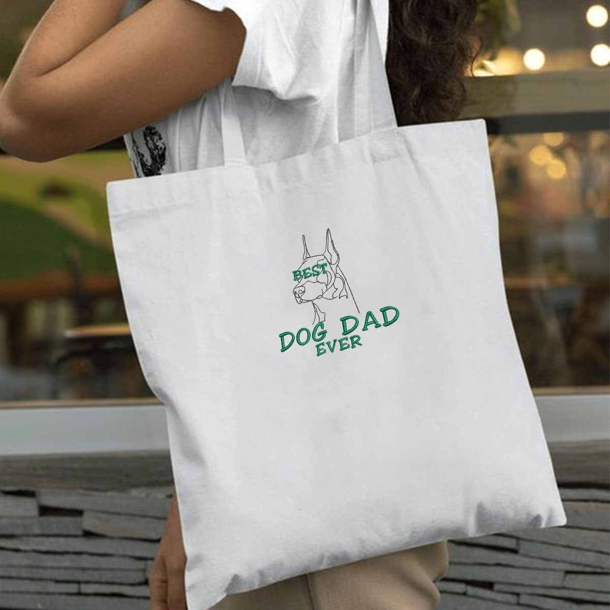 Personalized Best Doberman Dog Dad Ever Embroidered Tote Bag, Custom Tote Bag with Dog Name, Best Gifts For Doberman Lovers em1
