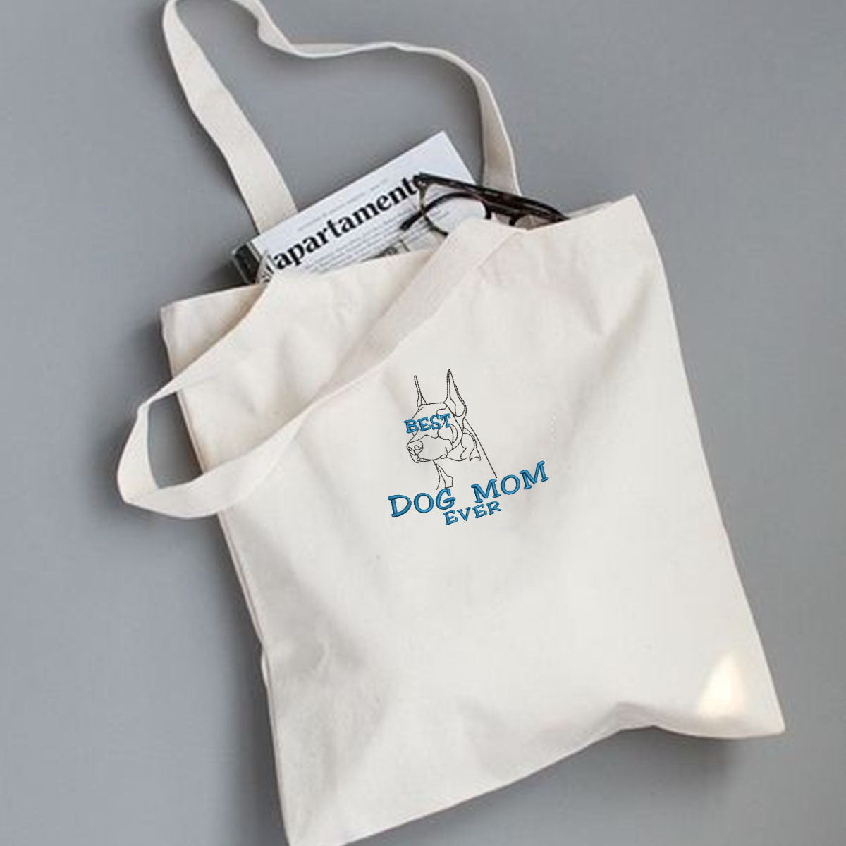 Personalized Best Doberman Dog Mom Ever Embroidered Tote Bag, Custom Tote Bag with Dog Name, Best Gifts For Doberman Lovers em1