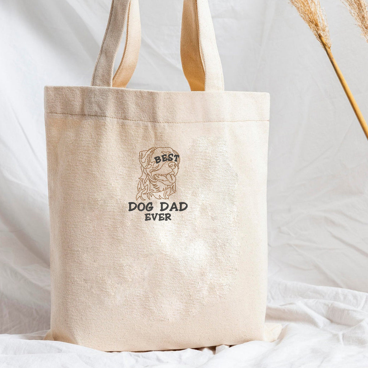 Personalized Best Dog Dad Ever Tote Bag with Dog Name Embroidered, Gift Idea for Dog Dad em2