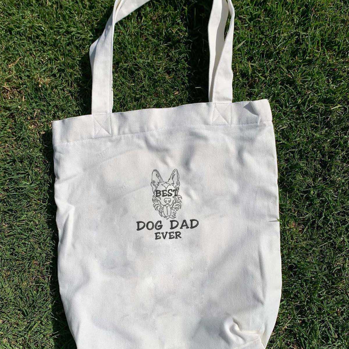 Personalized Best German Shepherd Dog Dad Ever Embroidered Tote Bag, Custom Tote Bag with Dog Name, Gifts For German Shepherd Lovers em3