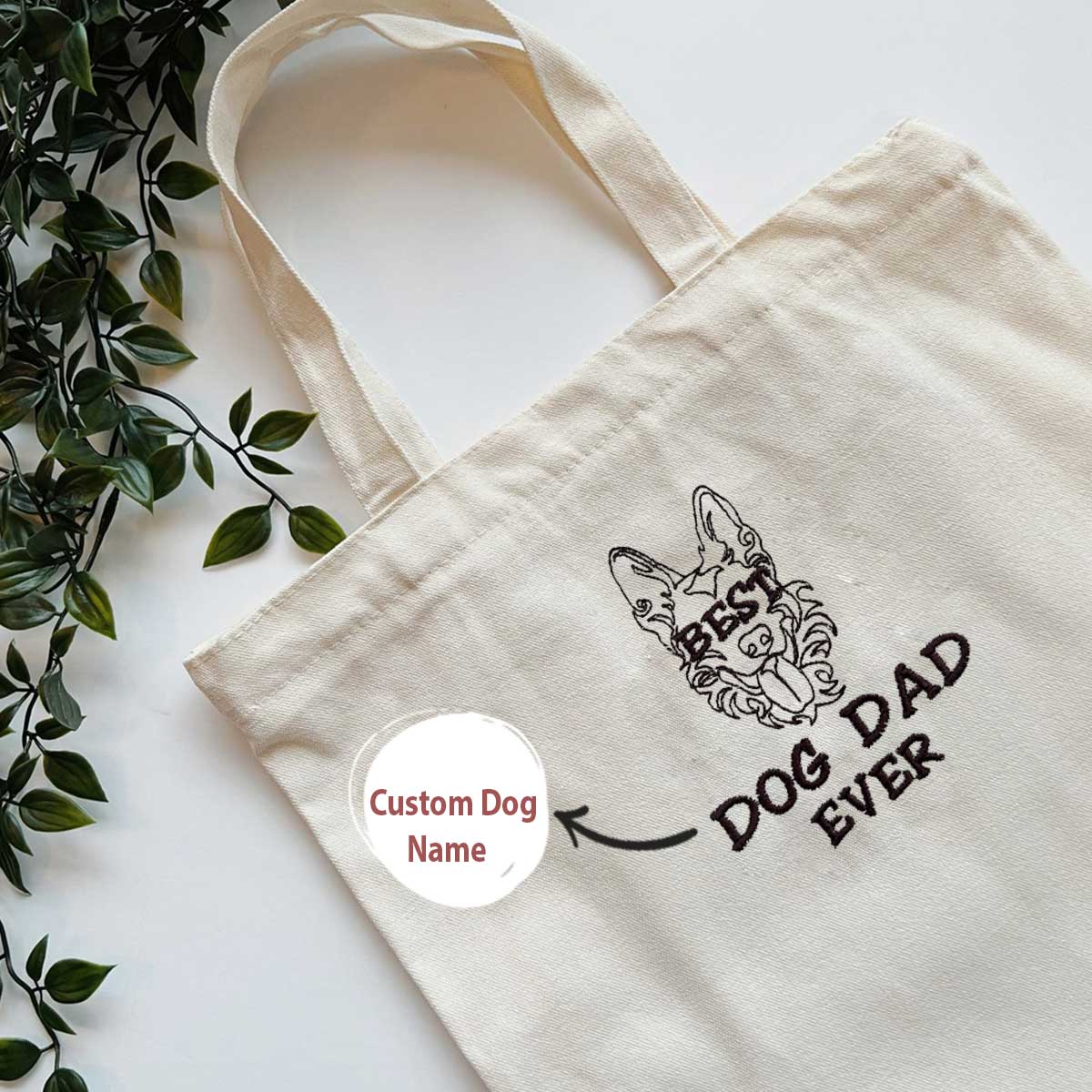 Personalized Best German Shepherd Dog Dad Ever Embroidered Tote Bag, Custom Tote Bag with Dog Name, Gifts For German Shepherd Lovers em3