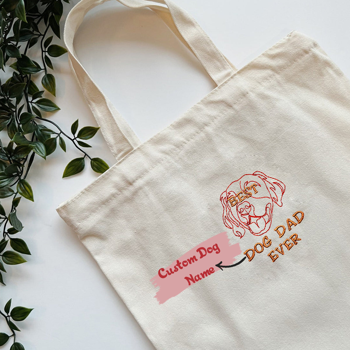 Personalized Best Golden Retriever Dog Dad Ever Embroidered Tote Bag, Custom Tote Bag with Dog Name, Best Gifts for Golden Retriever Lovers em1