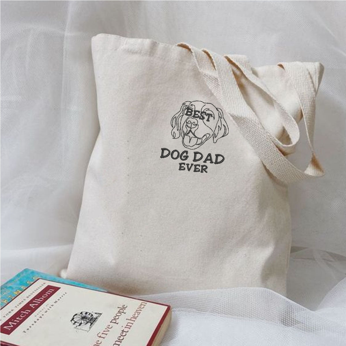 Personalized Best Golden Retriever Dog Dad Ever Embroidered Tote Bag, Custom Tote Bag with Dog Name, Best Gifts for Golden Retriever Lovers em1