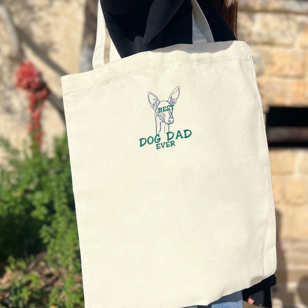 Personalized Best Italian Greyhound Dog Dad Ever Embroidered Tote Bag, Custom Tote Bag with Dog Name, Best Gifts For Greyhound Lovers em3