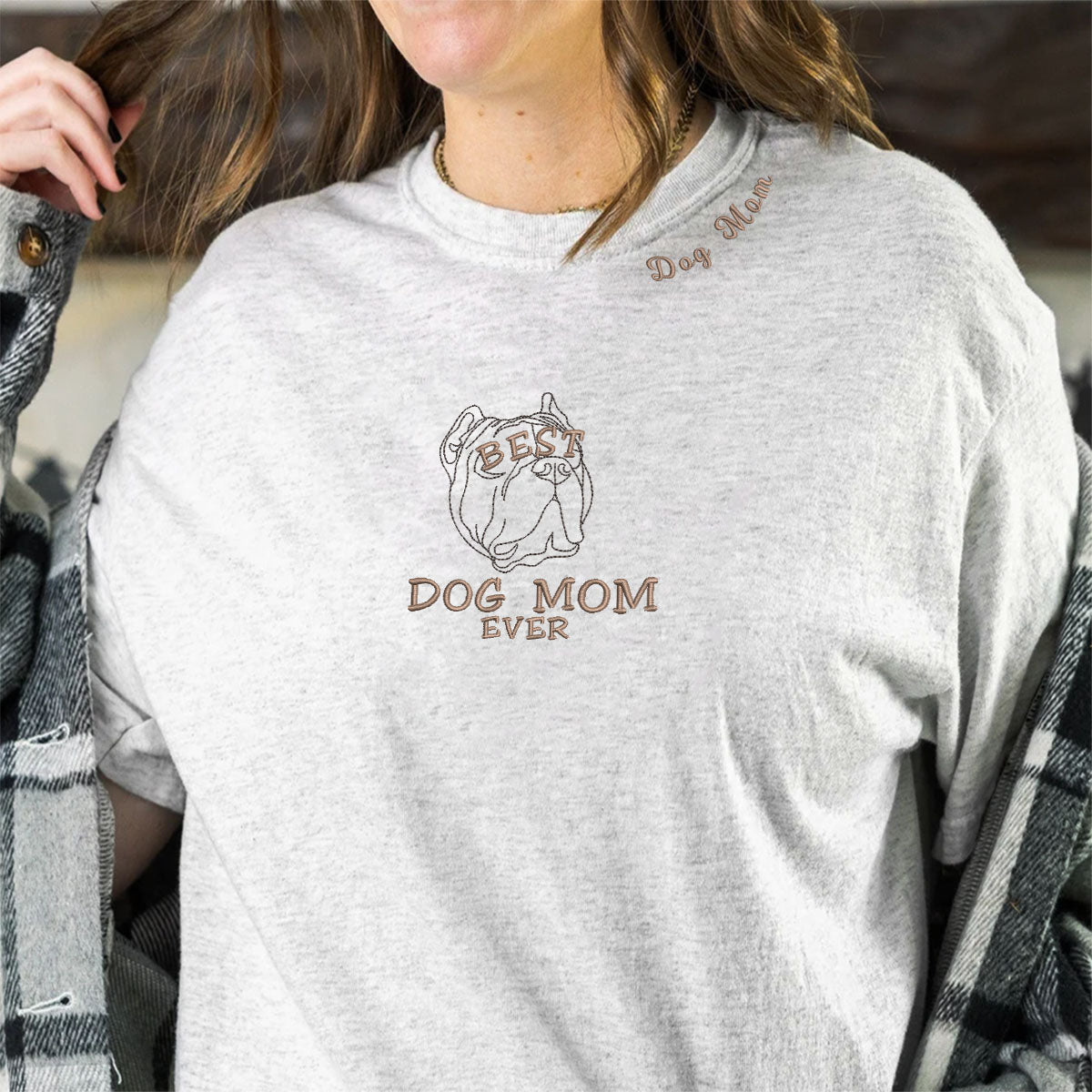 Personalized Best Pitbull Dog Mom Ever Embroidered Collar Shirt, Custom Shirt with Dog Name, Best Gifts for Pitbull Lovers em1