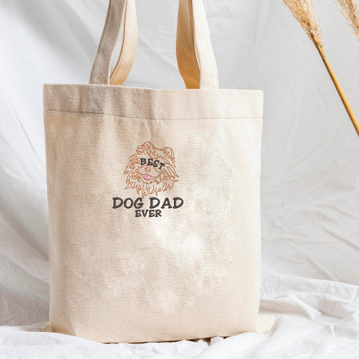 Personalized Best Pomeranian Dog Dad Ever Embroidered Tote Bag, Custom Tote Bag with Dog Name, Best Gifts For Pomeranian Lovers em2