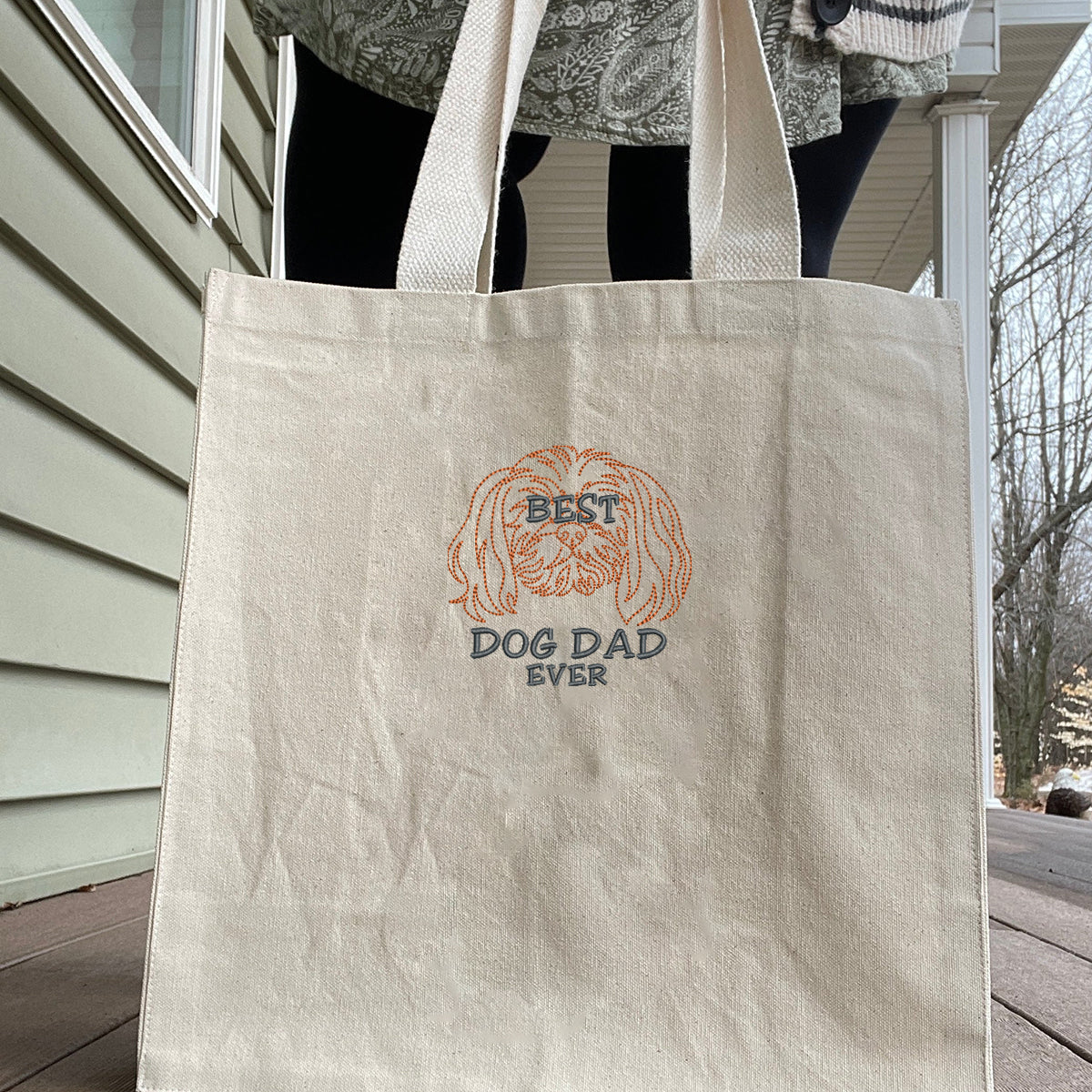 Personalized Best Shih Tzu Dog Dad Ever Embroidered Tote Bag, Custom Tote Bag with Dog Name, Best Gifts For Shih Tzu Lovers em2