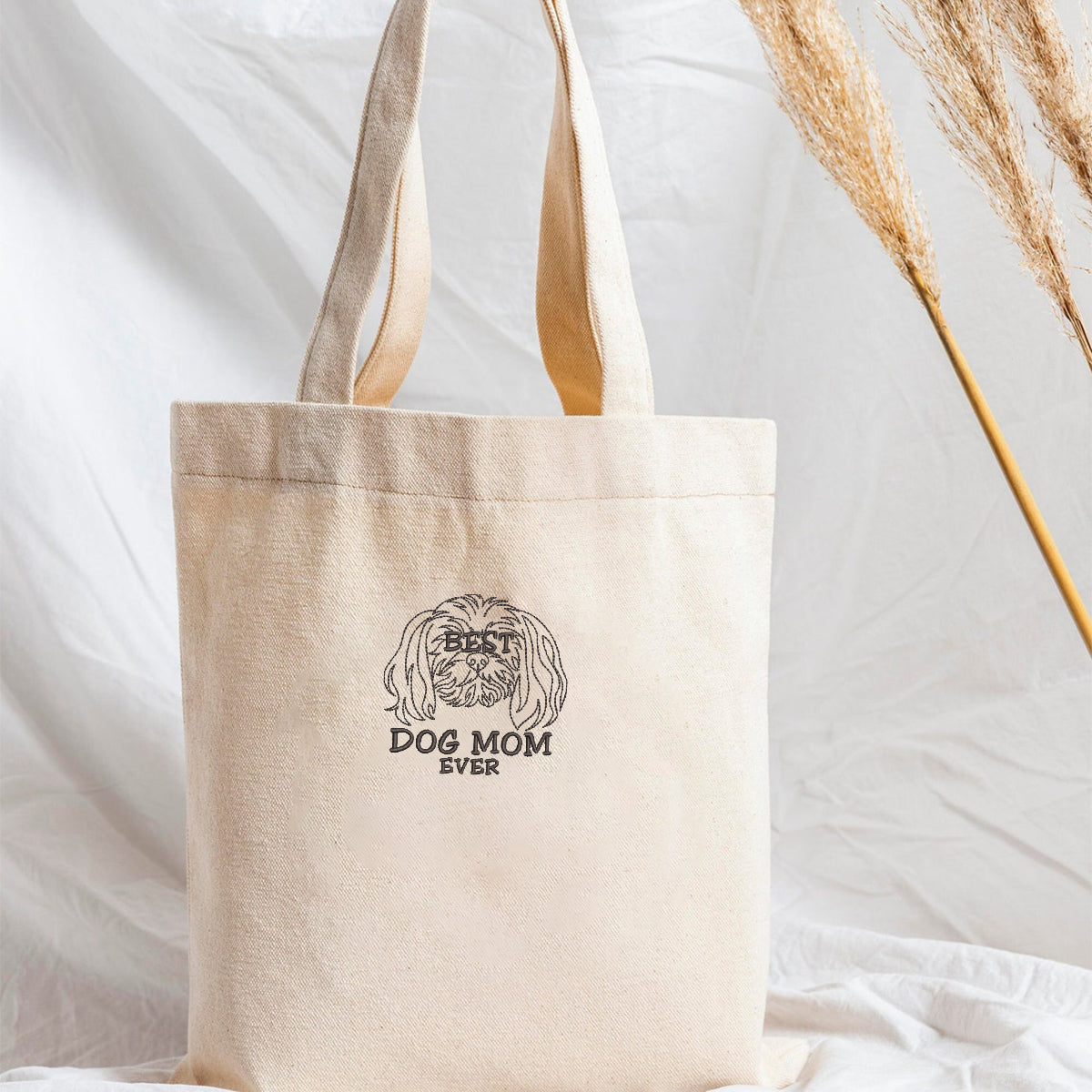 Personalized Best Shih Tzu Dog Mom Ever Embroidered Tote Bag, Custom Tote Bag with Dog Name, Best Gifts For Shih Tzu Lovers em2