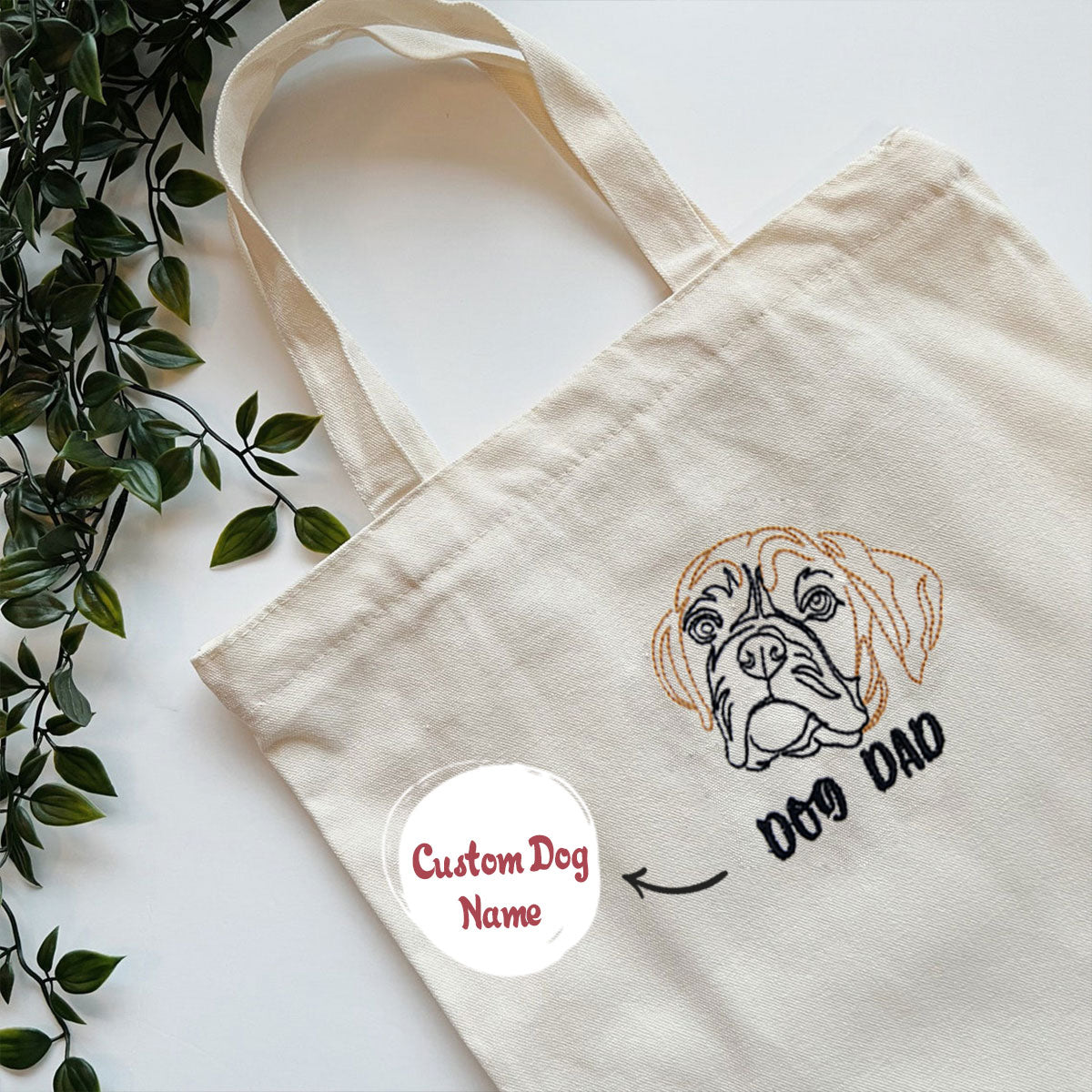 Personalized Boxer Dog Dad Embroidered Tote Bag, Custom Tote Bag with Dog Name, Best Gifts For Boxer Lovers em3