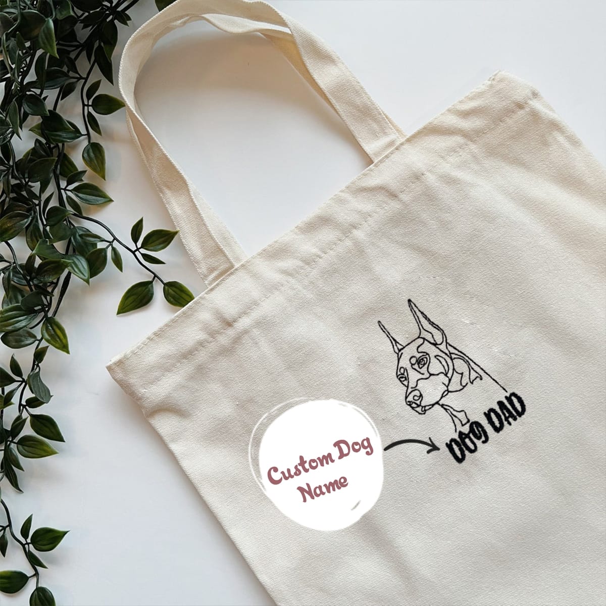Personalized Doberman Dog Dad Embroidered Tote Bag, Custom Tote Bag with Dog Name, Best Gifts For Doberman Lovers em1