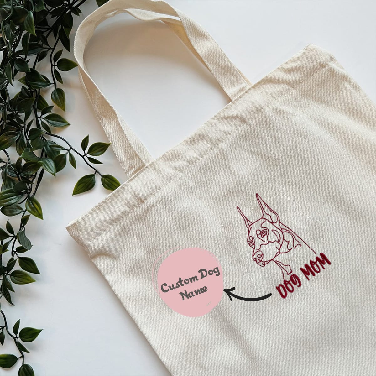 Personalized Doberman Dog Mom Embroidered Tote Bag, Custom Tote Bag with Dog Name, Best Gifts For Doberman Lovers em1
