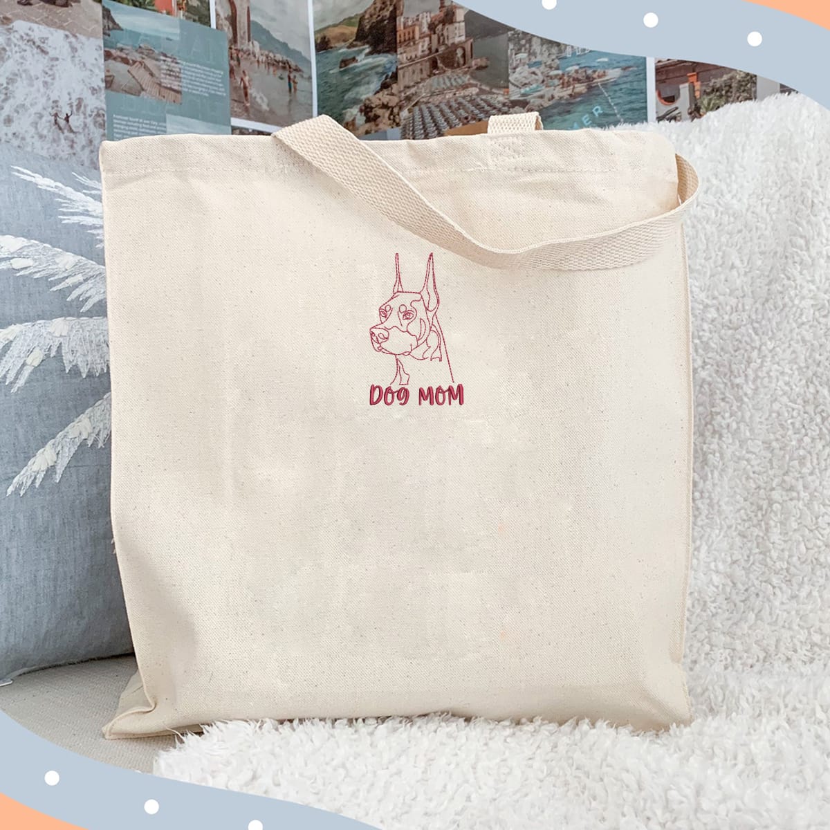 Personalized Doberman Dog Mom Embroidered Tote Bag, Custom Tote Bag with Dog Name, Best Gifts For Doberman Lovers em1