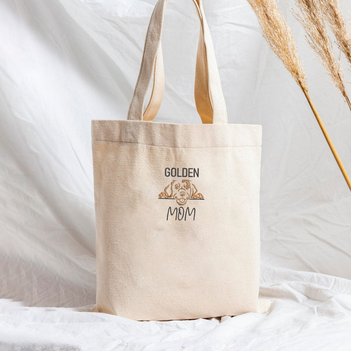 Personalized Golden Retriever Dog Mom Embroidered Tote Bag, Custom Tote Bag with Dog Name, Gifts for Golden Retriever Lovers em1